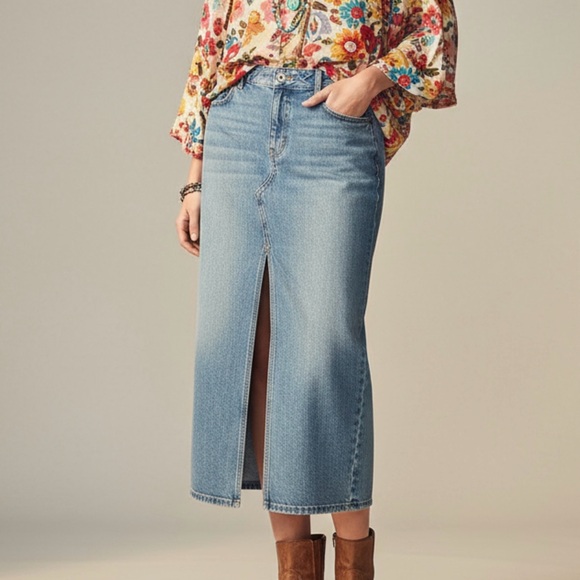 Garage Blue Split Front Long Maxi Denim Jean Skirt Small - Picture 10 of 10